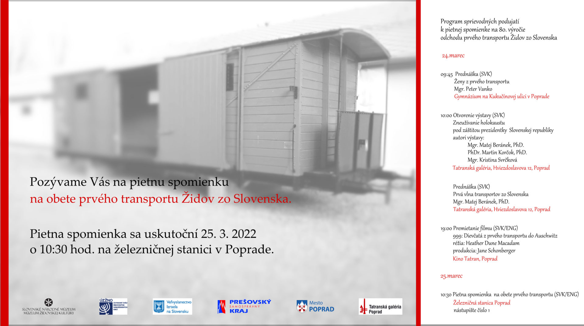 Pietna spomienka na obete prvého transportu židovských žien a dievčat z Popradu do Osvienčimu (25.3.1942)