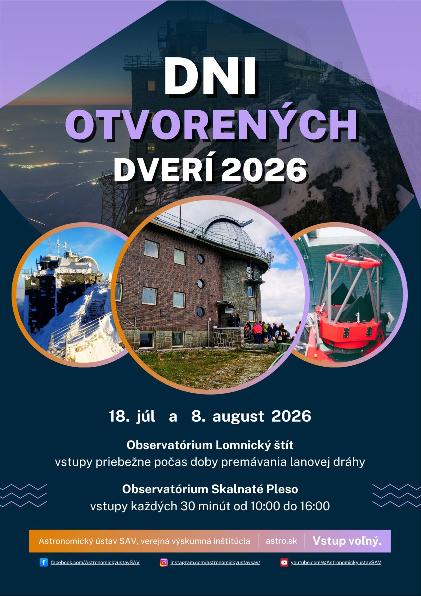 DNI OTVORENÝCH DVERÍ NA ASTRONOMICKÝCH OBSERVATÓRIÁCH V TATRÁCH