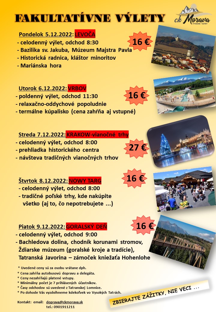 Fakultatívny výlet – VRBOV