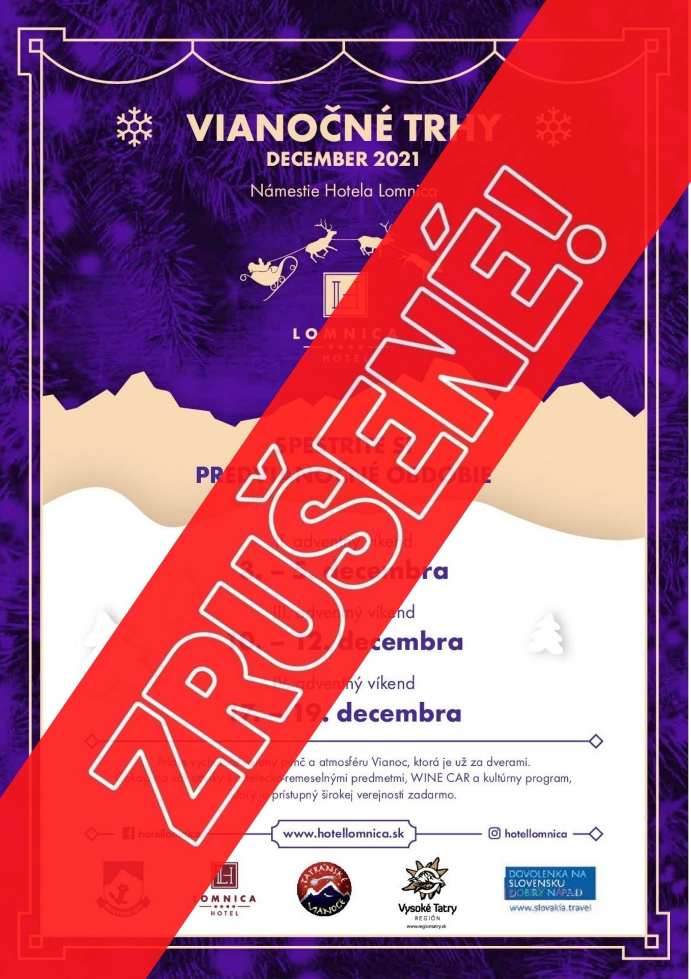 Vianočné trhy v Hoteli Lomnica – ZRUŠENÉ