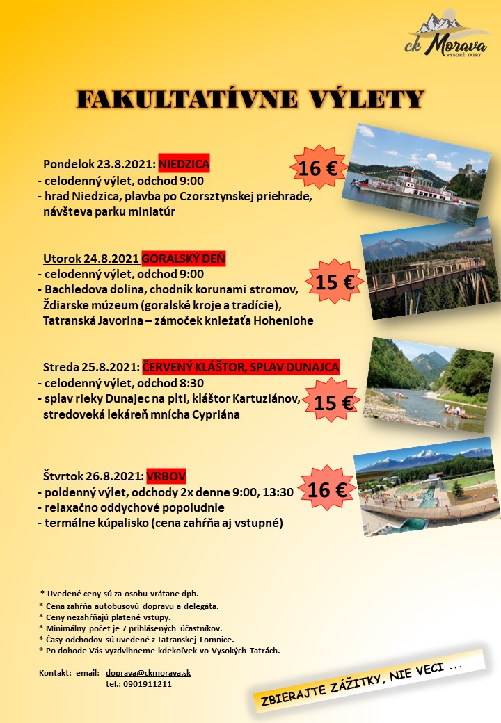 Fakultatívny výlet – ČERVENÝ KLÁŠTOR, SPLAV DUNAJCA