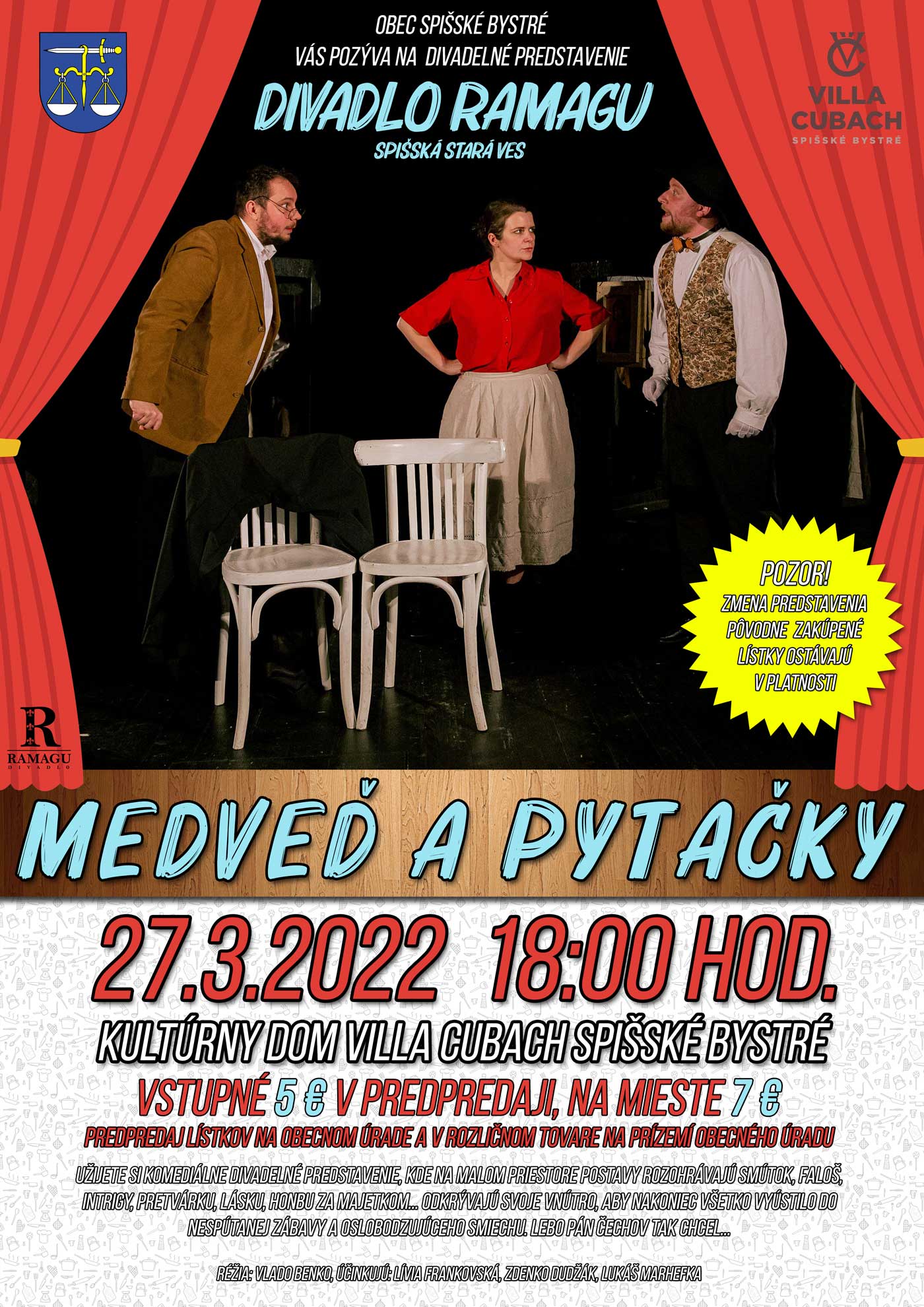 Divadelné predstavenie Medveď a pytačky ZMENA TERMÍNU na 3.4.2022