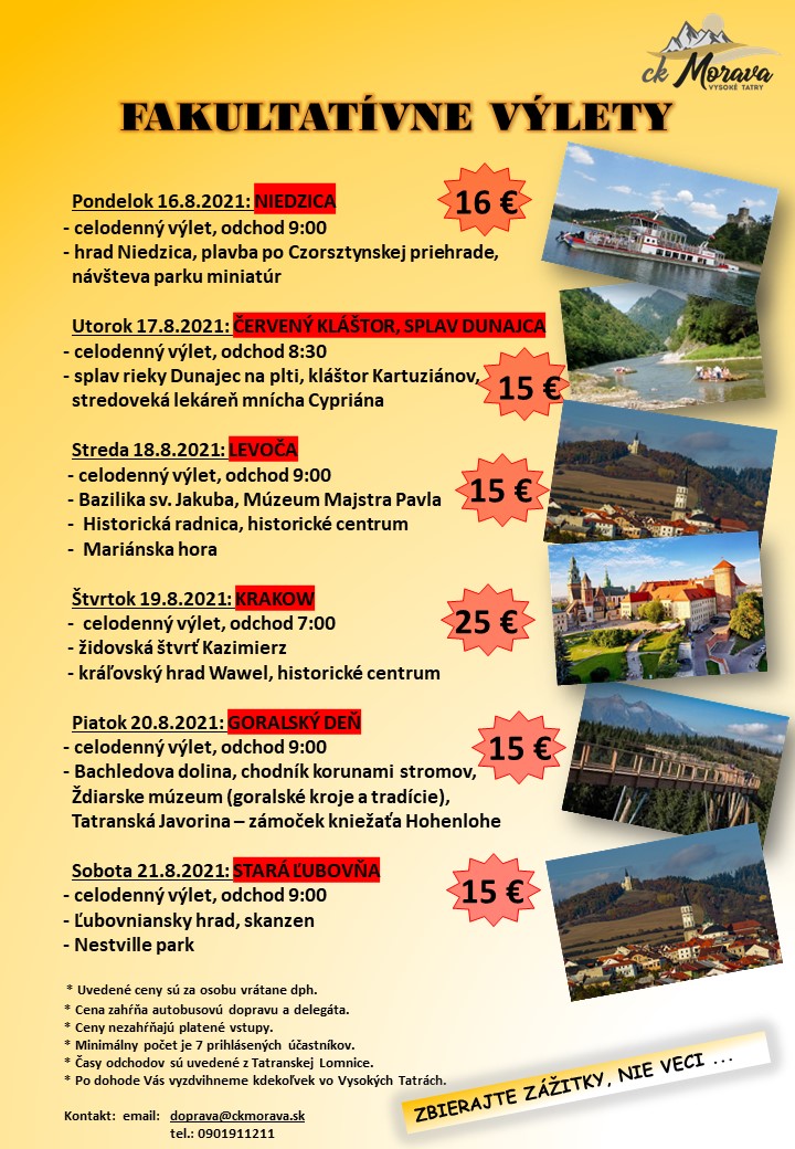 Fakultatívny výlet – Červený kláštor, splav Dunajca