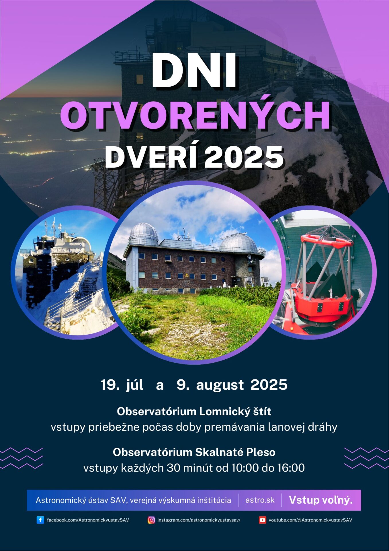 DNI OTVORENÝCH DVERÍ NA VYSOKOHORSKÝCH OBSERVATÓRIÁCH ASTRONOMICKÉHO ÚSTAVU SAV