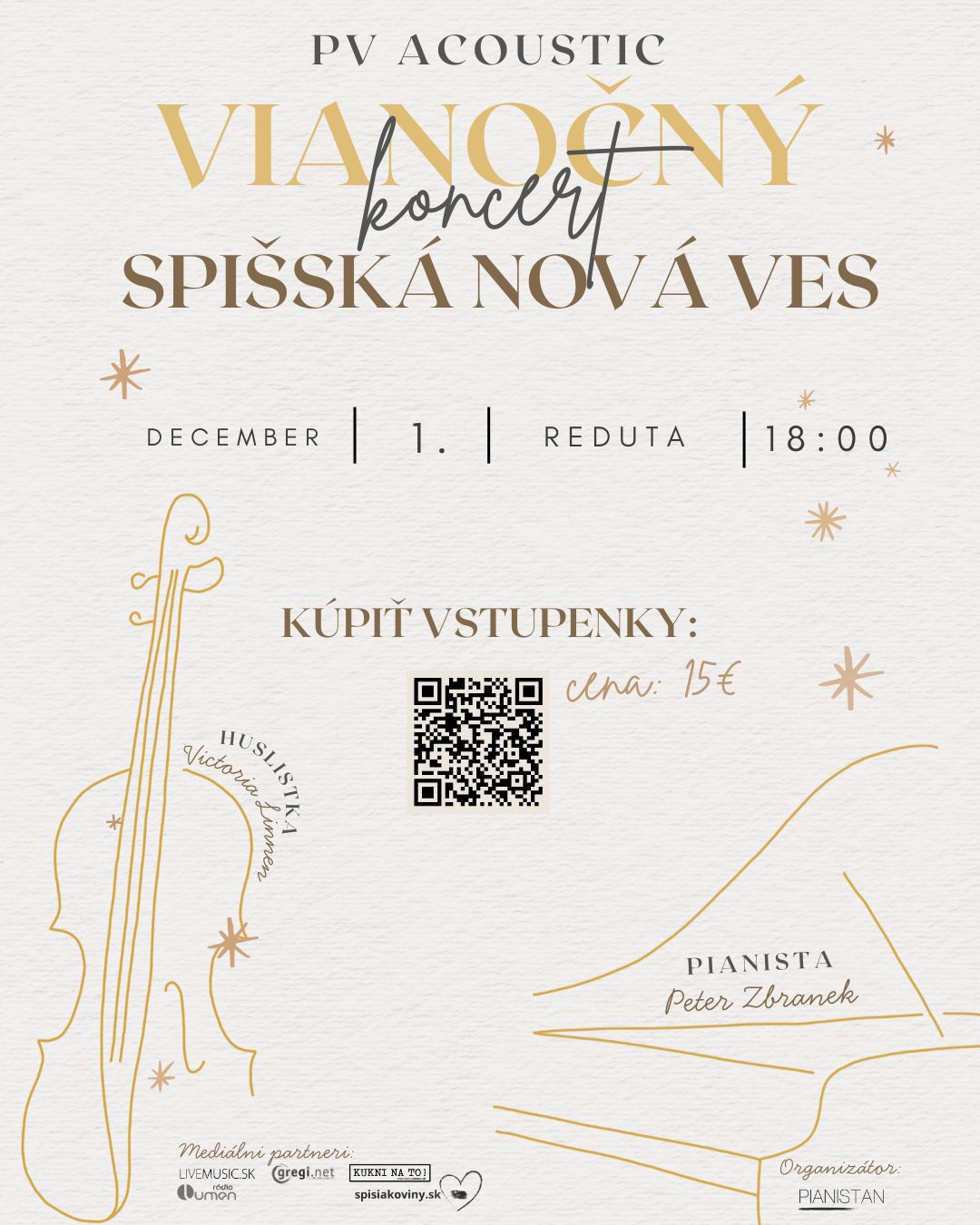 Huslistka Victoria Linnen a klavirista Peter Zbranek: Vianočný koncert v Spišskej Novej Vsi