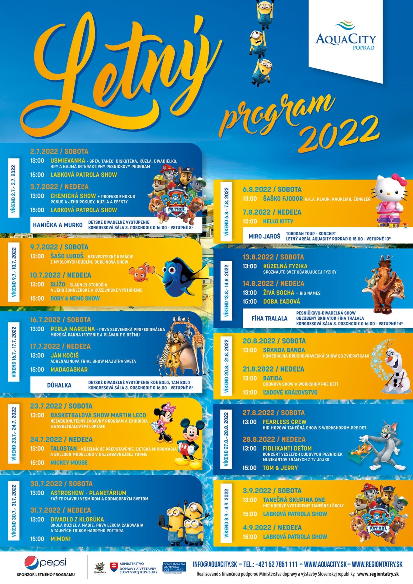 Letný program v AquaCity Poprad 2022