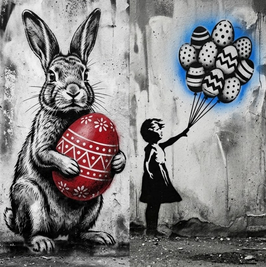 Hľadanie veľkonočných vajíčok v Tatranskej Polianke  – Banksy style