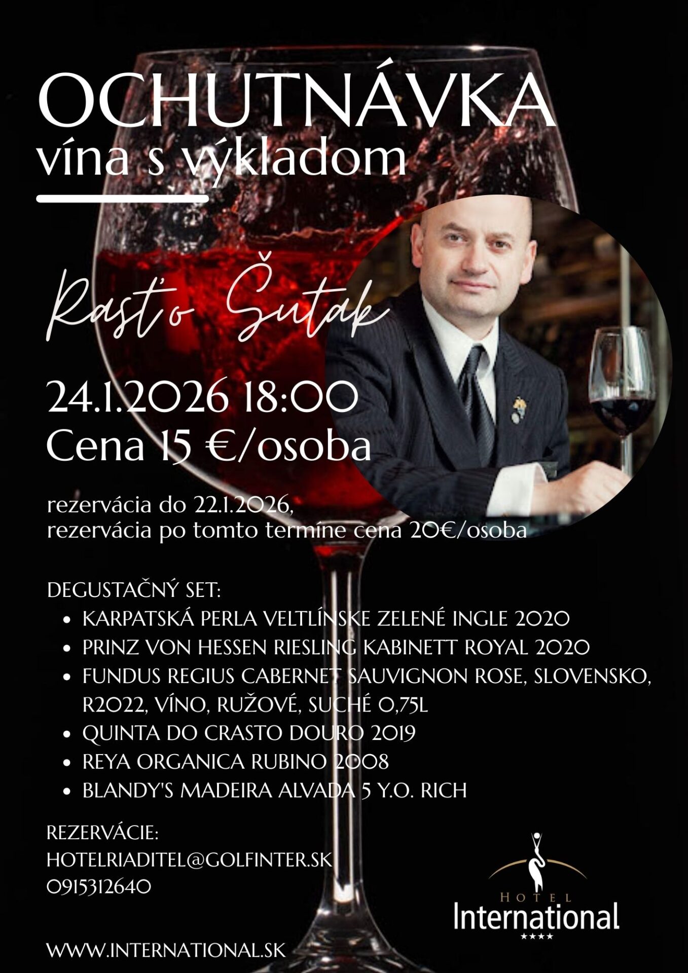 Ochutnávka vína s Rasťom Šutákom v Hoteli International – 24.1.2026