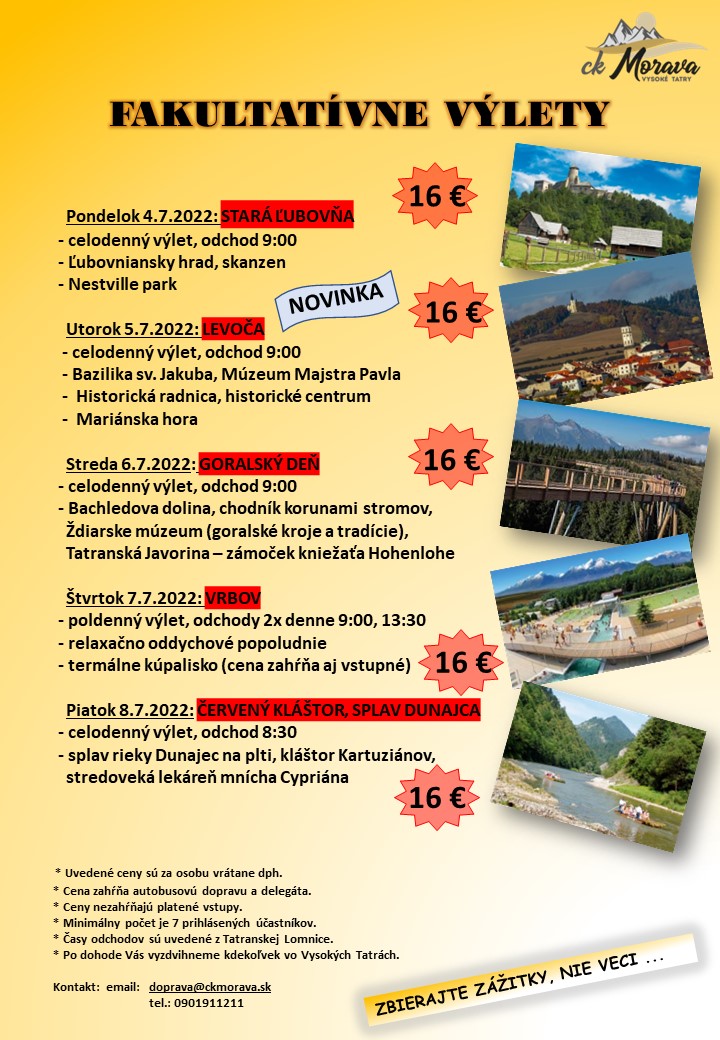 Fakultatívny výlet – ČERVENÝ KLÁŠTOR, SPLAV DUNAJCA