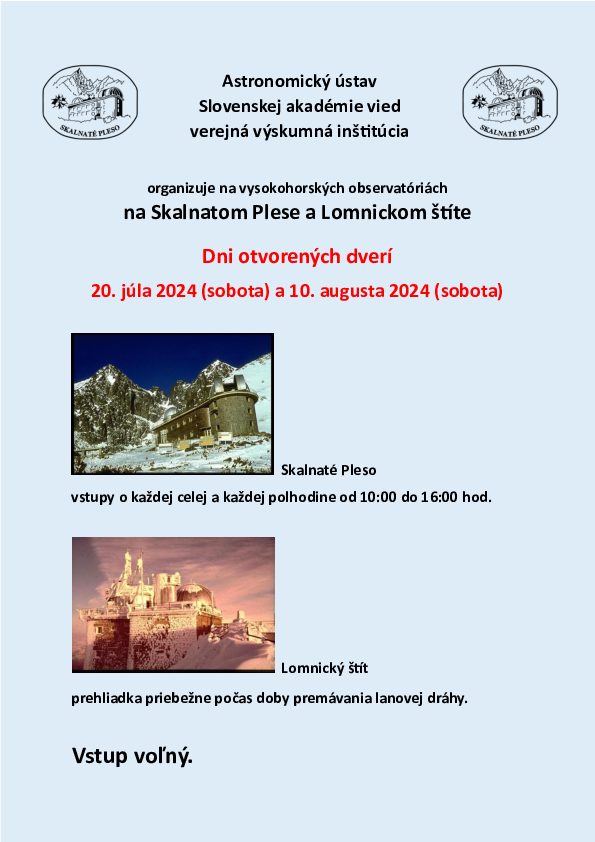 Dni otvorených dverí na observatóriách Lomnický štít a Skalnaté Pleso