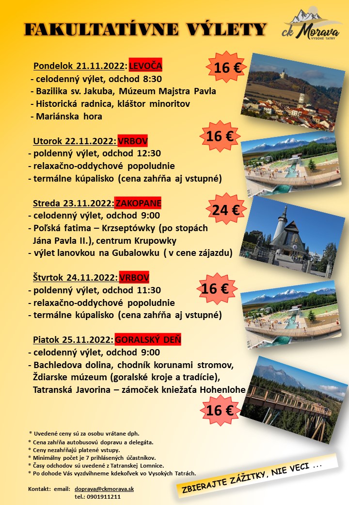 Fakultatívny výlet – VRBOV