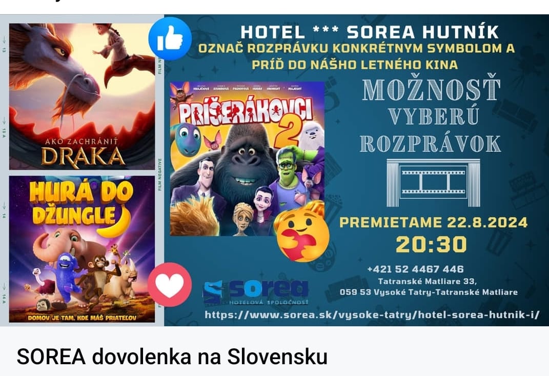 Letné kino v Tatrách pod večernou oblohou