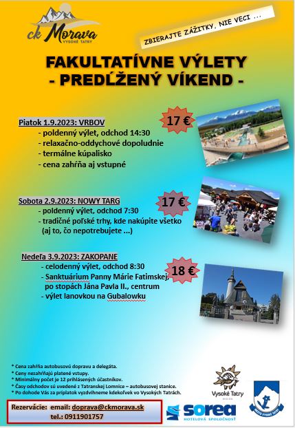 Fakultatívny výlet – VRBOV