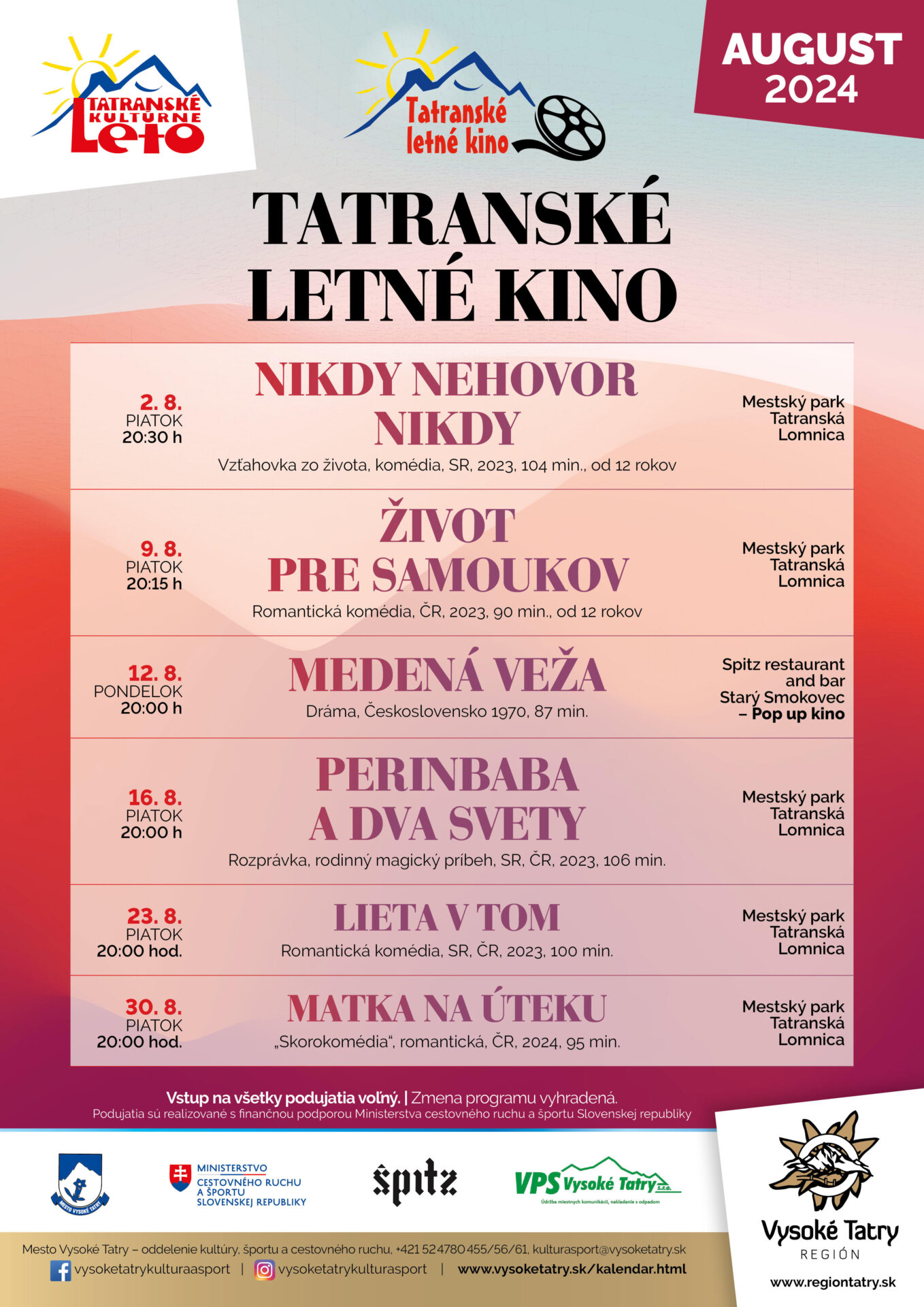 Tatranské letné kino Tatranského kultúrneho leta – NIKDY NEHOVOR  NIKDY